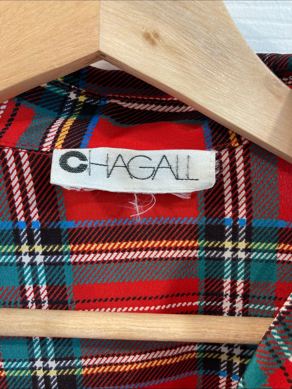 Vintage 80’s CHAGALL Red Plaid Button-Front Blouse, polyester - Picture 2 of 8